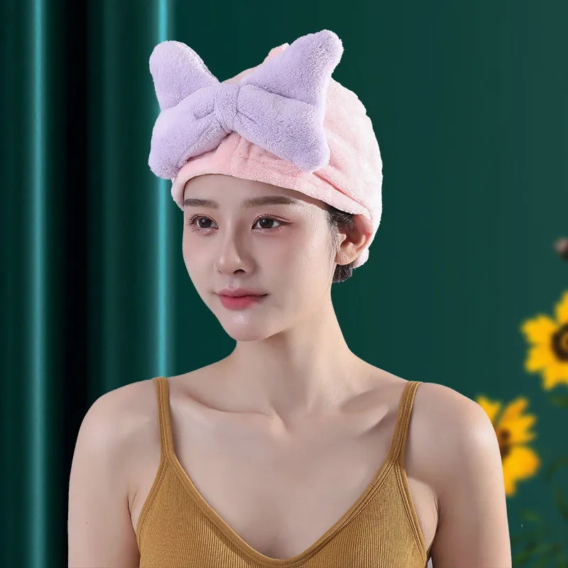Desiger Prosop drăguț de păr cu bowknot, șapcă de păr din microfibră miraculoasă, pentru femei, spa, saună, baie, duș, uscare rapidă, prosoape pentru adulți
