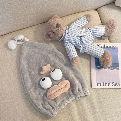 Juokingas mielas animacinis filmukas koralų vilnos minkštas plaukų rankšluostis, mikropluoštas, storas greitai išdžiūstantis rankšluostis moterims stebuklingas dušo plaukų kepuraitės turbanas