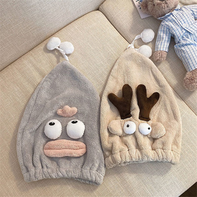 Juokingas mielas animacinis filmukas koralų vilnos minkštas plaukų rankšluostis, mikropluoštas, storas greitai išdžiūstantis rankšluostis moterims stebuklingas dušo plaukų kepuraitės turbanas