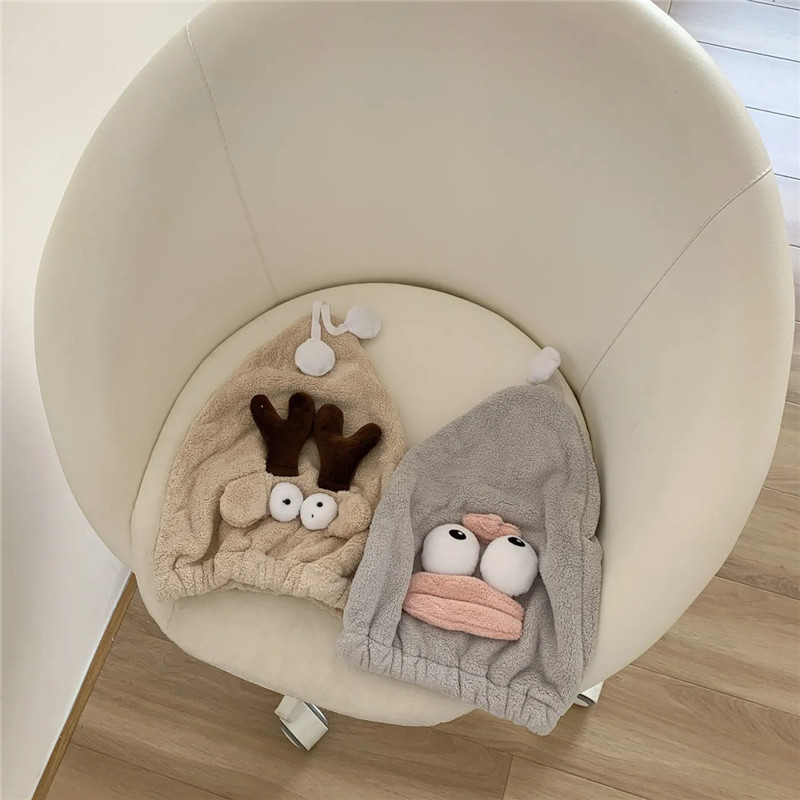 Juokingas mielas animacinis filmukas koralų vilnos minkštas plaukų rankšluostis, mikropluoštas, storas greitai išdžiūstantis rankšluostis moterims stebuklingas dušo plaukų kepuraitės turbanas