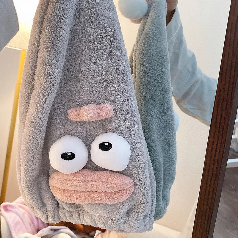 Juokingas mielas animacinis filmukas koralų vilnos minkštas plaukų rankšluostis, mikropluoštas, storas greitai išdžiūstantis rankšluostis moterims stebuklingas dušo plaukų kepuraitės turbanas