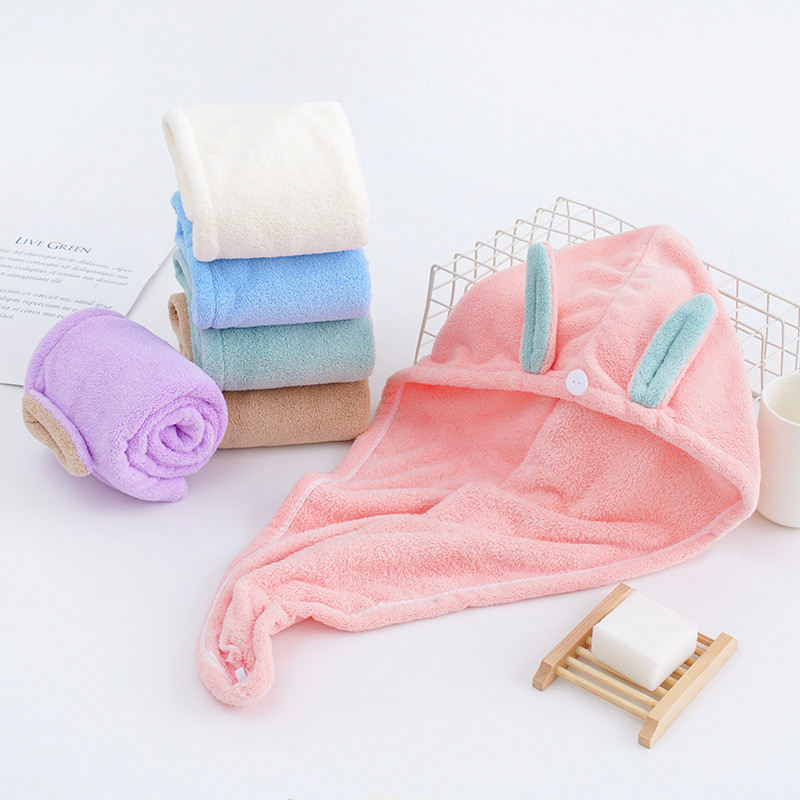 Prosop de păr de iepure șapcă de baie femei plajă fleece de corali șampon cu uscare rapidă cu absorbție de apă drăguț duș vară piscină caldă iarnă