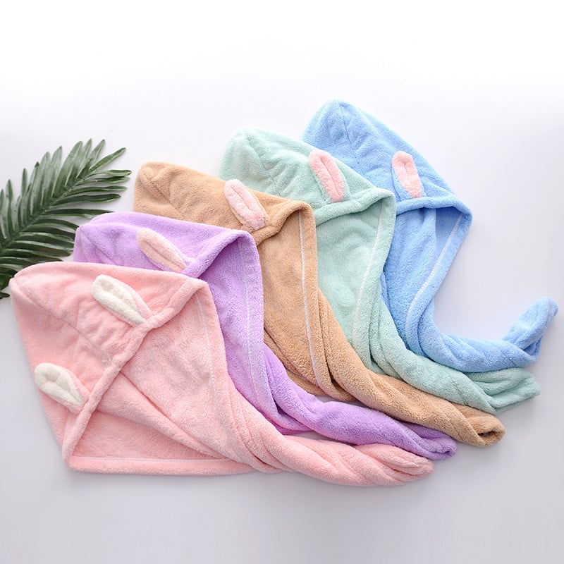 Prosop de păr de iepure șapcă de baie femei plajă fleece de corali șampon cu uscare rapidă cu absorbție de apă drăguț duș vară piscină caldă iarnă