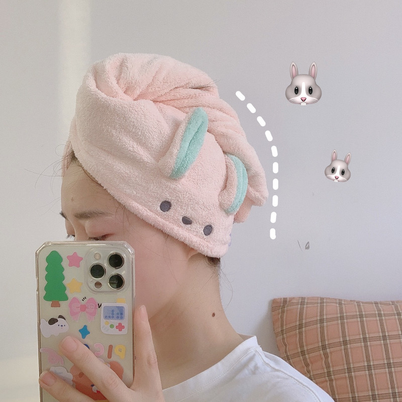 W&G Moteriška Sausų Plaukų Kepurė Plonos vilnos Cute Bunny Bear Rankšluosčiai Korėjos Sugeriantys Minkšti Mieli Plaukų Rankšluosčiai Šampūnas Dušo Kepurėlis Sausiems plaukams Rankšluostis