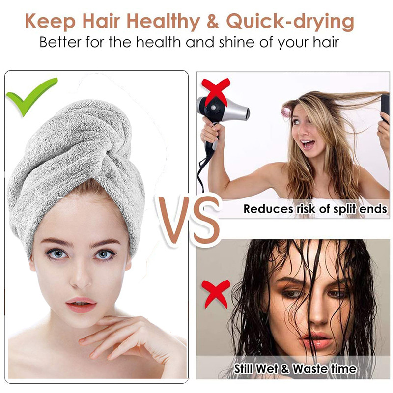 Bambuko anglies pluošto plaukų rankšluosčiai vonios galvutė Turban Wrap Greitai džiūstantys plaukų rankšluosčiai plaukams džiovinti Moterų mergaičių vonios kambarys