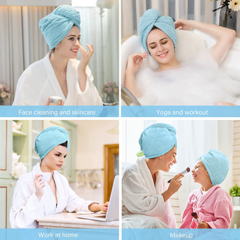 Хавлиена кърпа за коса Дамска баня Плажна шапка за душ Преносима туристическа уплътняваща дамска бързосъхнеща 2/1 бр. Глава на тюрбан Плътен цвят Подарък за приятелка