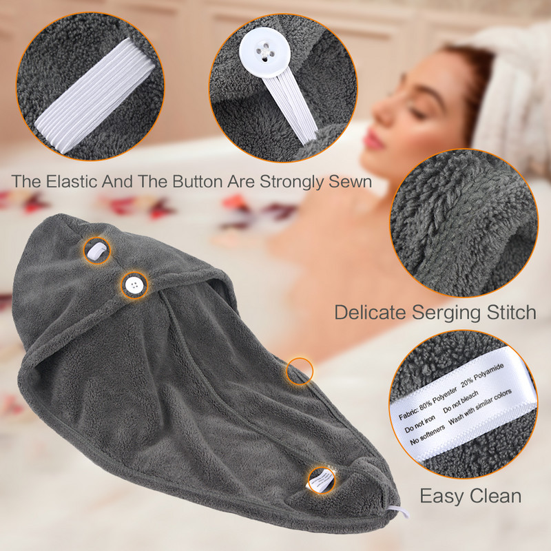 2022. aasta kuum soodusmüük Super imav mikrokiust juukserätik Turban Spa peakuivatuskork naistele 25cmx65cm 2 pakk must