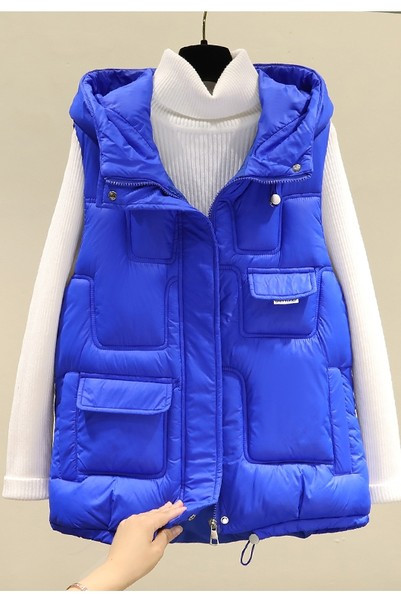 Ženski prsluk s kapuljačom i džepom