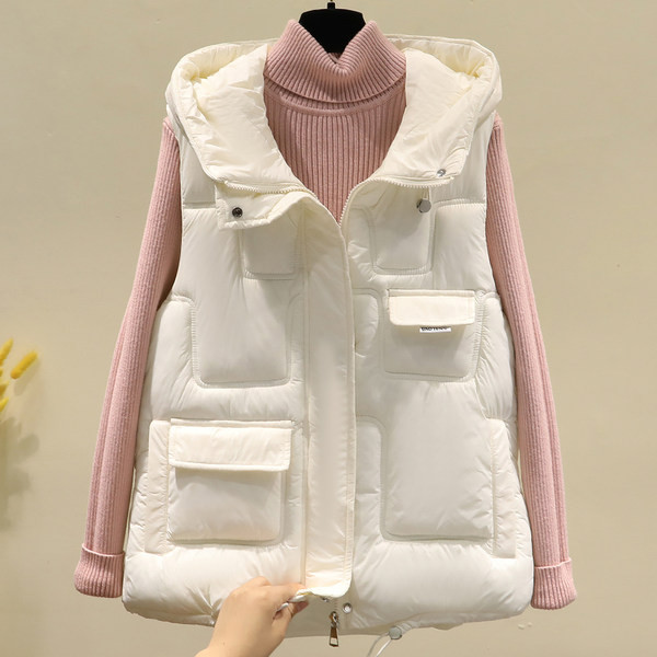 Ženski prsluk s kapuljačom i džepom