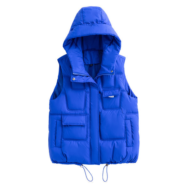 Női mellény zsebekkel és magas gallérral