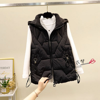 Női őszi-téli mellény cipzárral és kapucnival