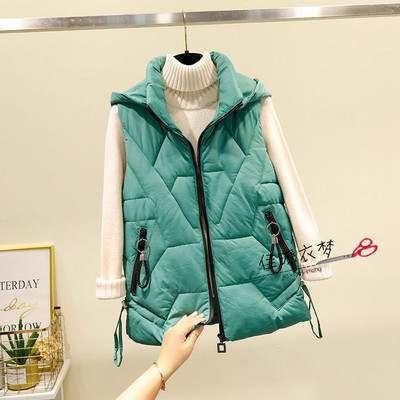 Női őszi-téli mellény cipzárral és kapucnival