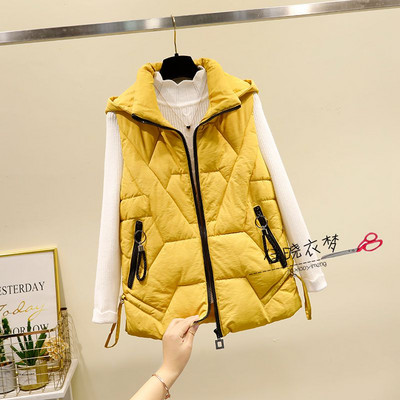 Női őszi-téli mellény cipzárral és kapucnival