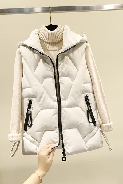 Női őszi-téli mellény cipzárral és kapucnival