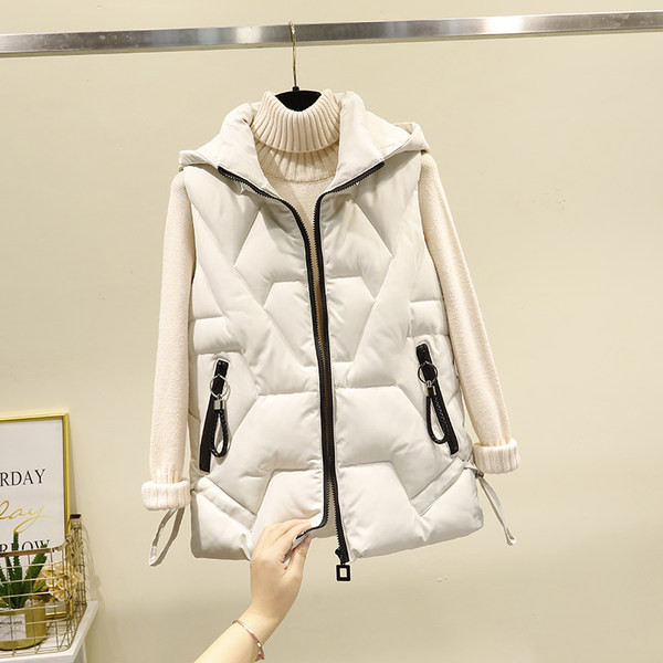 Női őszi-téli mellény cipzárral és kapucnival