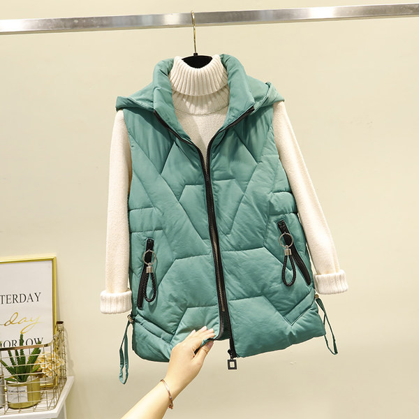 Női őszi-téli mellény cipzárral és kapucnival