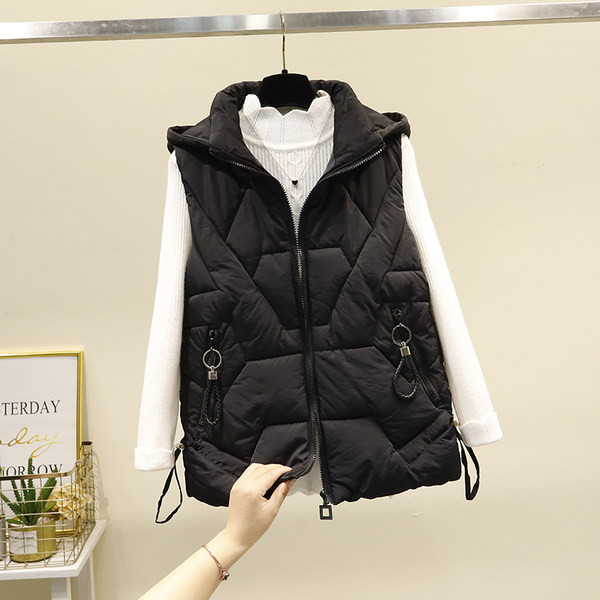 Női őszi-téli mellény cipzárral és kapucnival