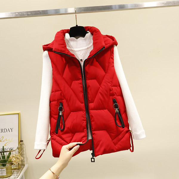 Női őszi-téli mellény cipzárral és kapucnival