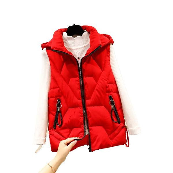 Női őszi-téli mellény cipzárral és kapucnival