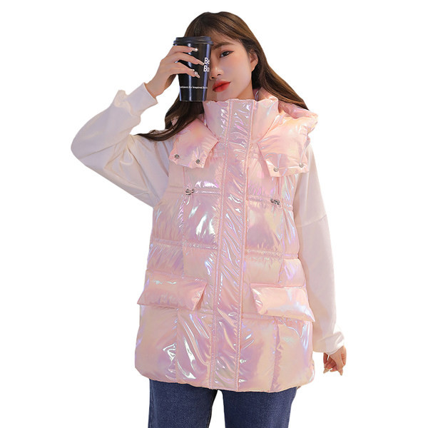 Vesta colorata de dama cu gluga si guler inalt