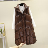 Moderan ženski dugi prsluk s kapuljačom