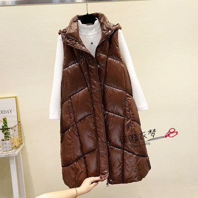 Moderan ženski dugi prsluk s kapuljačom