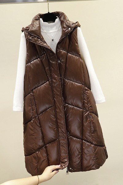 Moderan ženski dugi prsluk s kapuljačom