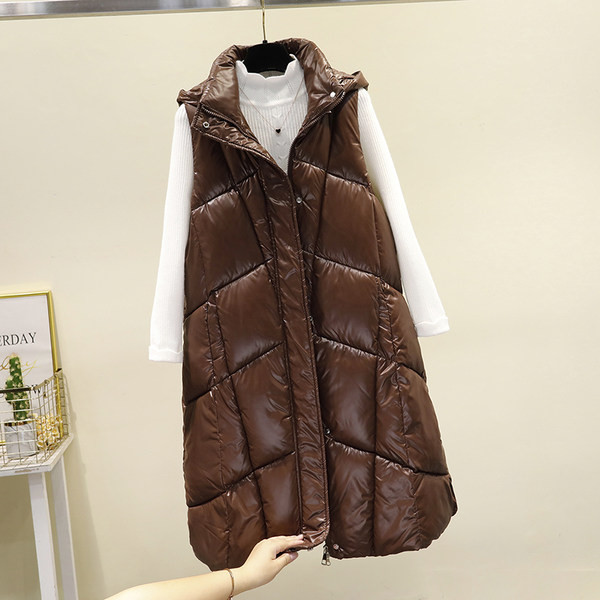 Moderan ženski dugi prsluk s kapuljačom