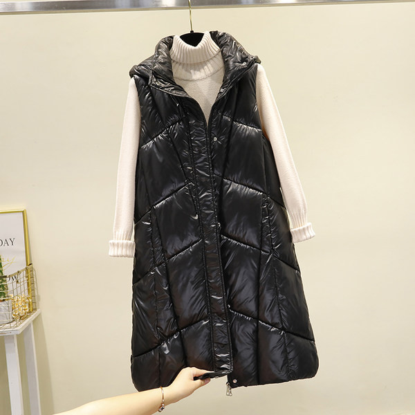 Moderan ženski dugi prsluk s kapuljačom