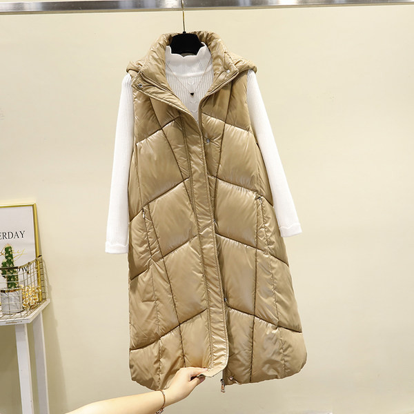 Moderan ženski dugi prsluk s kapuljačom