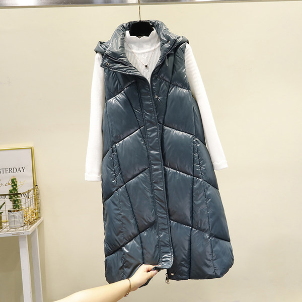 Moderan ženski dugi prsluk s kapuljačom