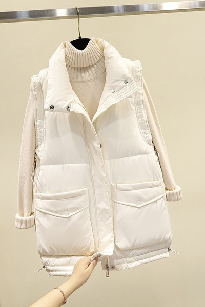 Vesta scurta casual de dama cu guler inalt si buzunar