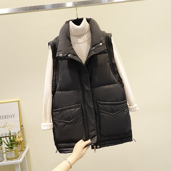 Vesta scurta casual de dama cu guler inalt si buzunar