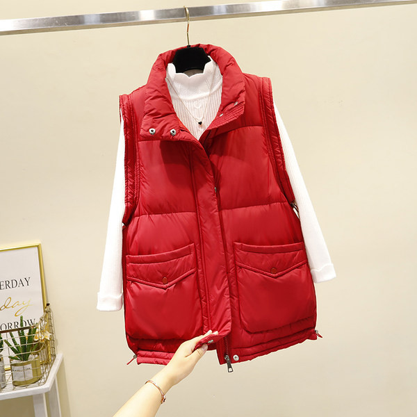 Vesta scurta casual de dama cu guler inalt si buzunar