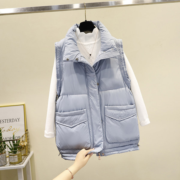 Vesta scurta casual de dama cu guler inalt si buzunar