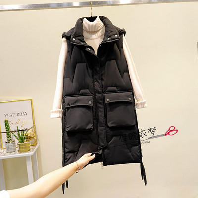 Moteriška ilga liemenė su gobtuvu ir kišenėmis