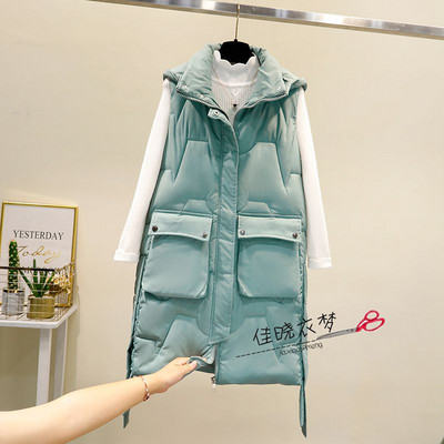 Moteriška ilga liemenė su gobtuvu ir kišenėmis