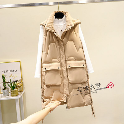 Moteriška ilga liemenė su gobtuvu ir kišenėmis