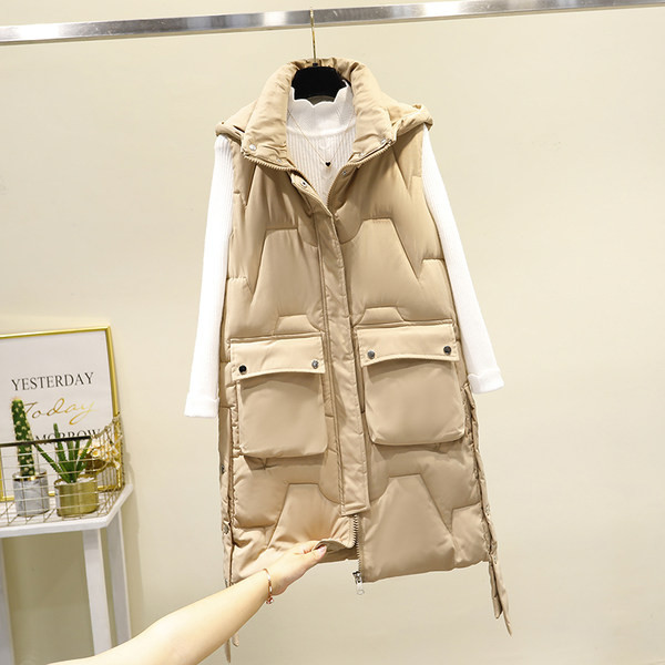 Moteriška ilga liemenė su gobtuvu ir kišenėmis