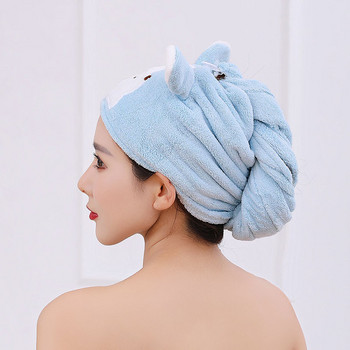 Бързосъхнещи кърпи за баня Сладки меки за възрастни деца Коралово кадифе Карикатурен модел Суха шапка за коса Дишаща