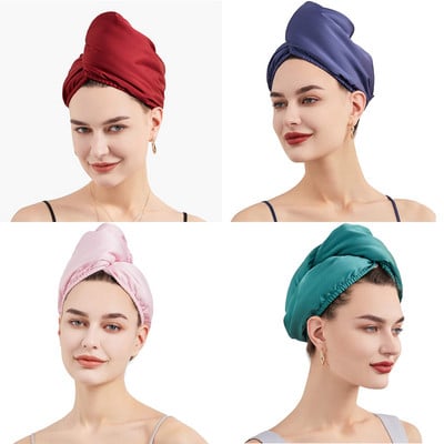New Fashion Thicken Satin Hair Drying Cap Women Double Layer Water Absorption Hair Towel Shower Cap Coral Fleece Turban