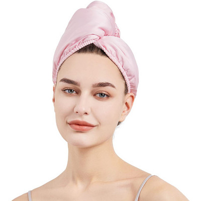 Nauja madinga stora satininė plaukų džiovinimo kepuraitė moterims dvigubo sluoksnio vandenį sugerianti plaukų rankšluosčių dušo kepurė Koralų vilnos turbanas