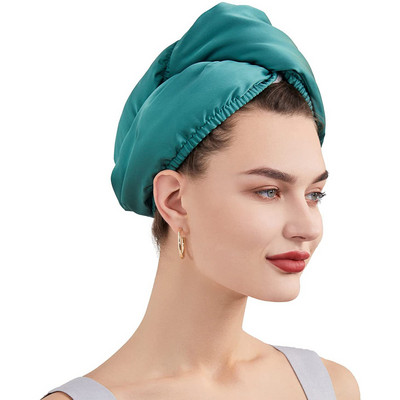 Nauja madinga stora satininė plaukų džiovinimo kepuraitė moterims dvigubo sluoksnio vandenį sugerianti plaukų rankšluosčių dušo kepurė Koralų vilnos turbanas