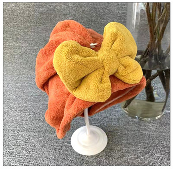 Сешоар за коса Coral Fleece For Women Cute Bow Knead Soft Absorbent Yellow Orange 25*65cm Прекрасни кърпи за баня за възрастни Bathroom Ins