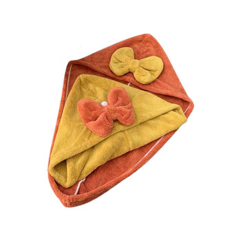 Сешоар за коса Coral Fleece For Women Cute Bow Knead Soft Absorbent Yellow Orange 25*65cm Прекрасни кърпи за баня за възрастни Bathroom Ins