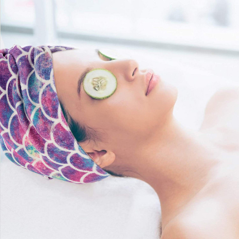 Mikropluošto plaukų džiovinimo rankšluostis, puikiai sugeriantis plaukų džiovinimo įvynioklis su mygtukais, apsaugantis nuo garbanos spalvingos žuvies svarstyklės vonios dušo kepuraitė moterims