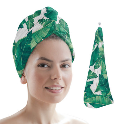 Frunze de palmier, plante tropicale verzi, baie din microfibră, prosop de păr cu uscare rapidă, duș moale pentru femei, instrumente de baie cu turban