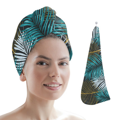 Frunze de palmier, plante tropicale verzi, baie din microfibră, prosop de păr cu uscare rapidă, duș moale pentru femei, instrumente de baie cu turban