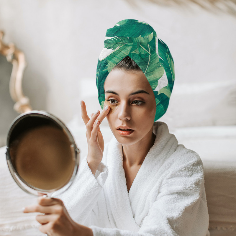 Frunze de palmier, plante tropicale verzi, baie din microfibră, prosop de păr cu uscare rapidă, duș moale pentru femei, instrumente de baie cu turban