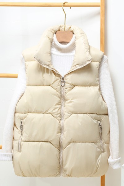 Ženski kratki prsluk s patentnim zatvaračem i džepovima